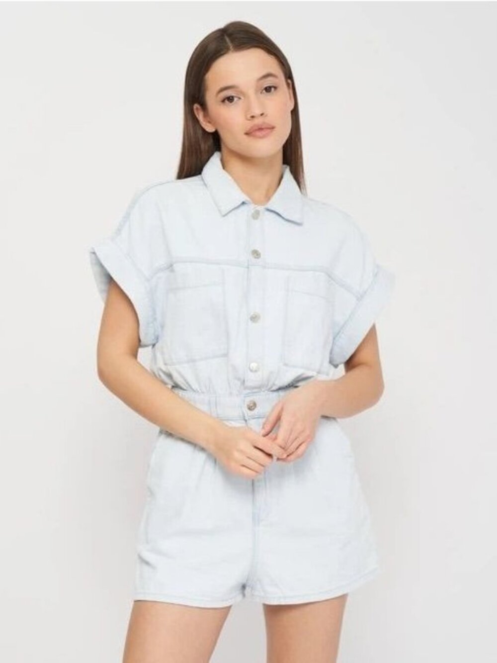 Zara Light Wash Denim Utility Romper XS